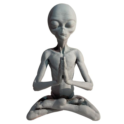 Mini meditación Estatua alienígena Ornamento de resina Jardín alienígena Decoración de arte del patio en el hogar para el exterior para interiores al aire libre