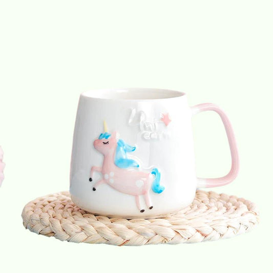 휴대폰 홀더 뚜껑 귀여운 워터 티 세라믹 밀크 아침 컵 크리에이티브 선물을 가진 화려한 구호 유니콘 커피 머그