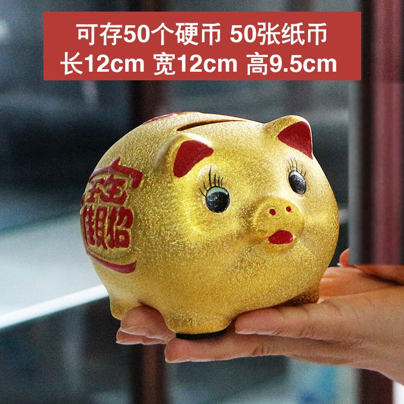 Ceramic Lucky Gold Pig Coin Piggy Bank Large Capacity Children's Stora