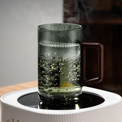 Gianxi Tea Cup med halvmånefilter Japansk træhåndtag Varmebestandig glasskop Tea Leaf Separation Tea Cup sæt