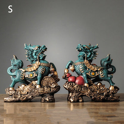 Chinese Kirin Lucky Patung Dominering Hewan Ruang Tamu Resin Resin Seni Modern Patung Aksesori Hadiah Patung
