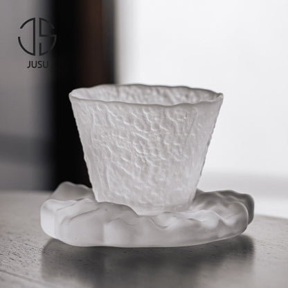 Japansk stil glasyr tekopp och fat set glas te cup kung fu kreativ kristall kaffe mugg espresso koppar lyx skull kopp gåva