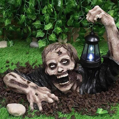 Lanterne de Zombie pour Halloween, décoration d'extérieur créative d'horreur, Statue de Zombie de jardin et de cour avec lanterne à batterie, décoration de pelouse