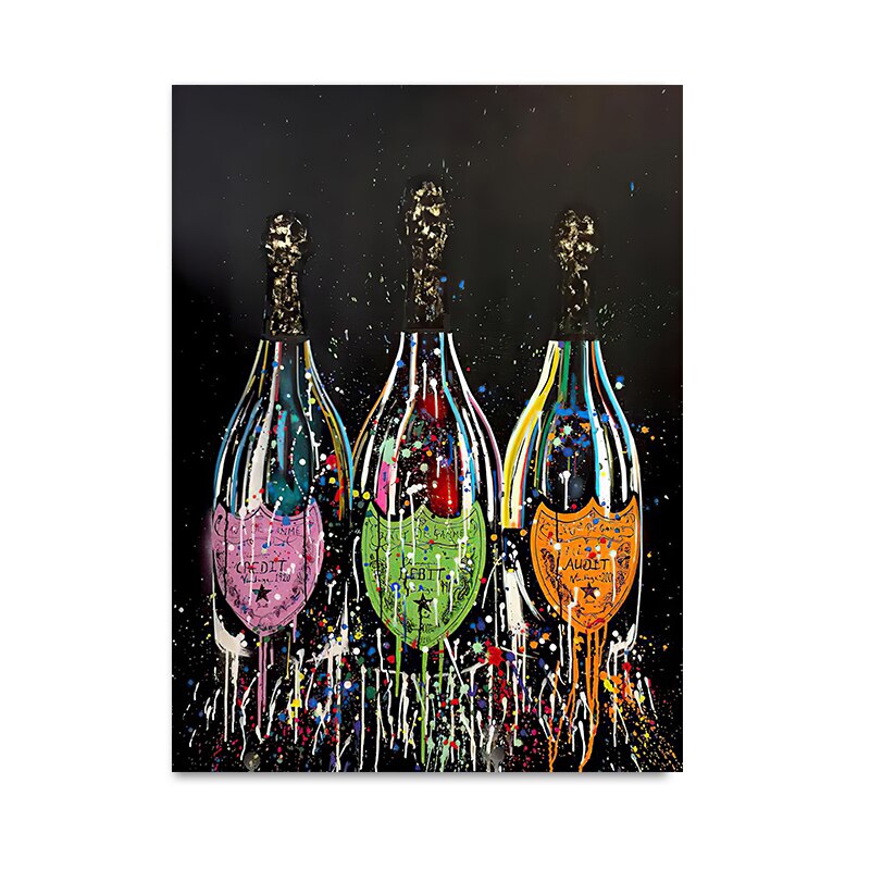 Kleurrijke pop -kunst canvas schilderen champagne fles poster en afdrukken moderne abstracte muur kunstfoto voor woonkamer thuisdecoratie