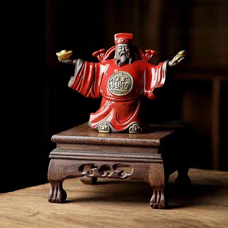 Cerâmica de Deus da sorte Ornamento da estátua de caráter ， Estátua da sala de estar da sala de estar em estilo chinês Lucky Buddha estátua