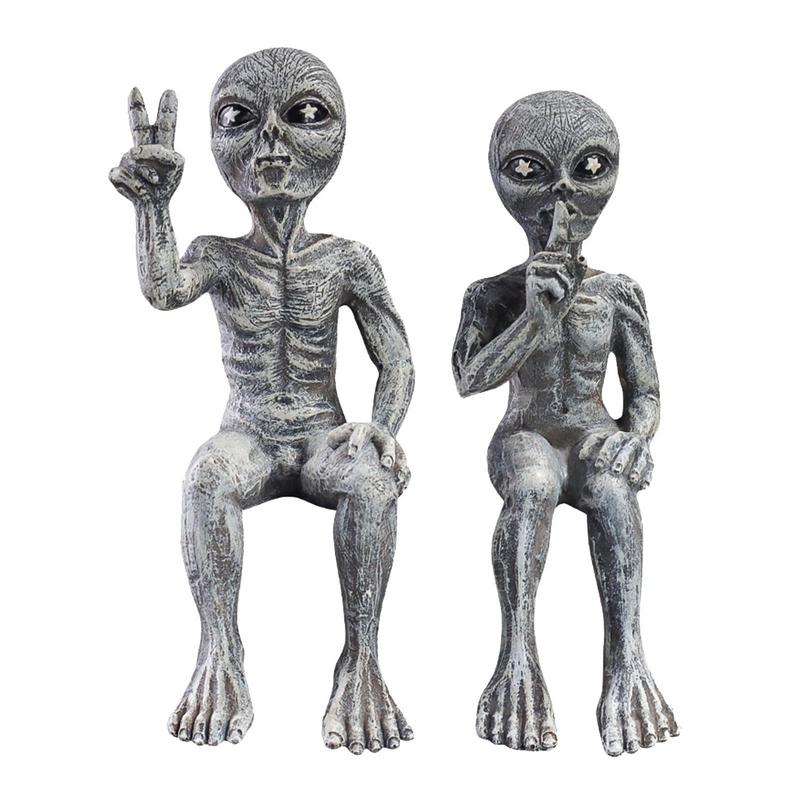 Patung Taman UFO Dekorasi Taman Luar Ruangan Indoor, Patung Alien Resin 2pcs, Ornamen Figurine Desktop Untuk Bookshelf Cabine Figure