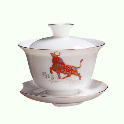 Jingdezhen Ceraamic Gaiwanin kiinalainen valkoinen posliini Teaset Tea -kulho suuri kapasiteetti Teacup -lautaset Koti Tea Maker Teawes -lahjat