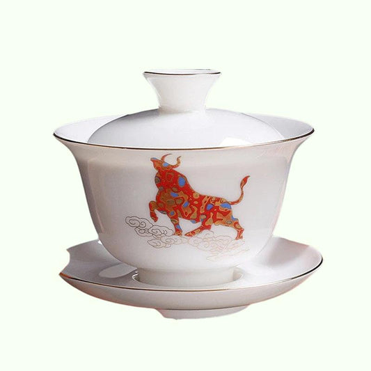 ג'ינגדז'ן קרמיקה גאיוואן סינית חרסינה לבנה סינית קערת תה קערה קיבולת גדולה כוס תה צלוחית סט מתנות יצרנית תה ביתי.
