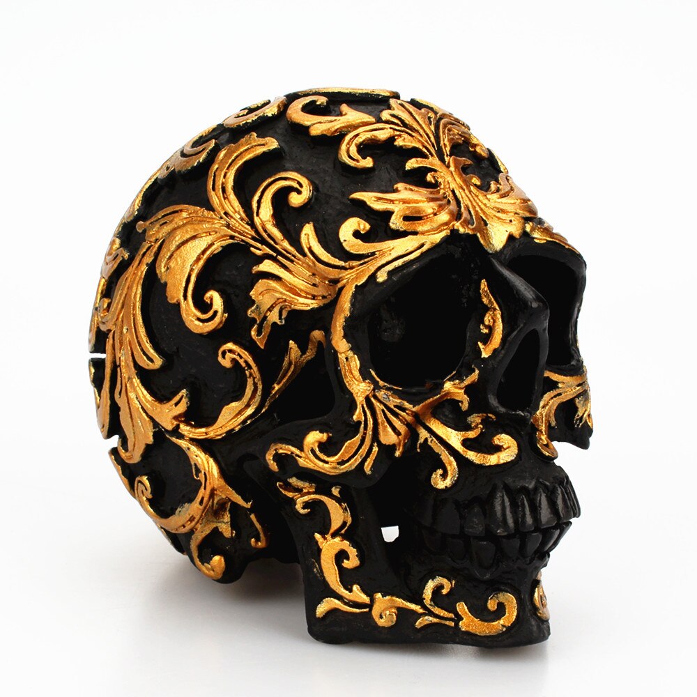 Goldenes Blumenskelett-Ornament für Zuhause, kreatives Harz, schwarzes Skelett, lustige Desktop-Dekoration, Heimdekoration, Ornament 