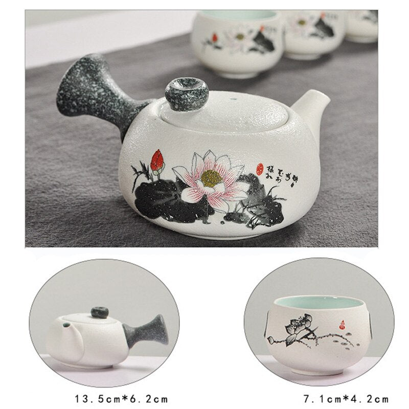 중국 쿵푸 차 세트 흰색 세라믹 휴대용 주전자 도자기 티세트 가이완 티 컵 찻집 차 냄비