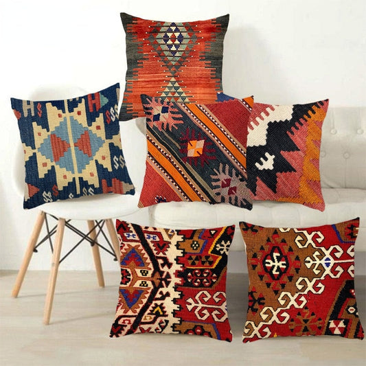 Housse de coussin en lin à motifs bohème, multicolore, abstrait, géométrie ethnique imprimée, taie d'oreiller décorative, pour salon, canapé 