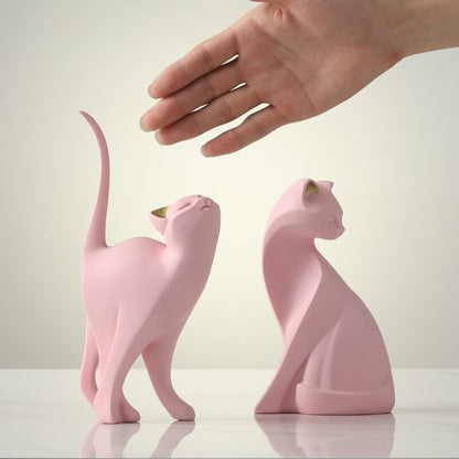 新しい到着ピンクの猫の家の装飾、クリエイティブ猫の像、リビングルームの寝室のデスクトップ装飾、樹脂彫刻クラフトギフト