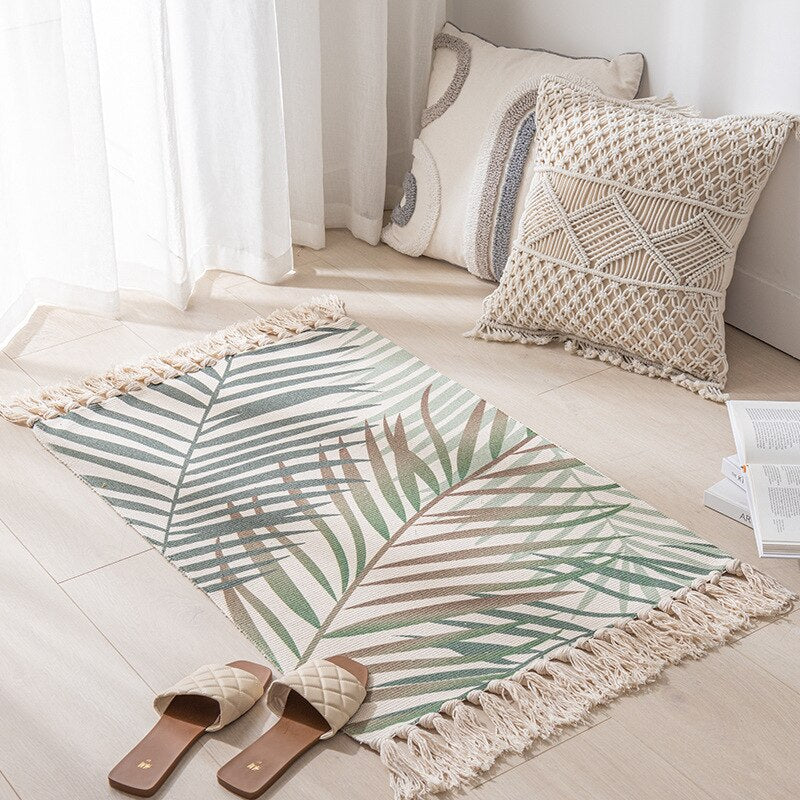 Lino de algodón tejido vintage de lino alfombra boho habitaciones decoraciones estéticas alfombras de cama