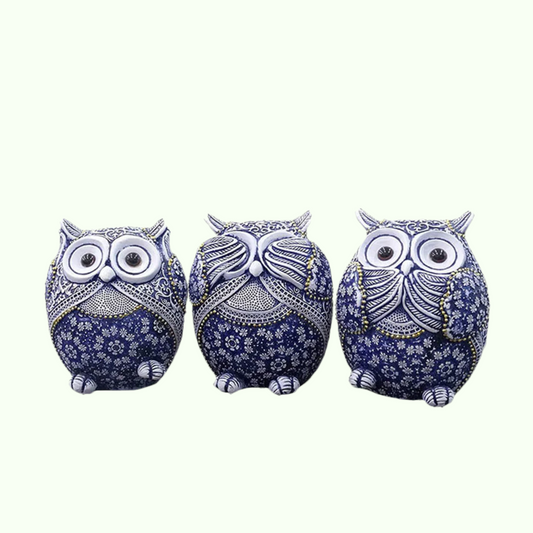 3 Owl Figurnes Decor Viz No Evil Slyšujte žádné zlo mluvit ne zlý roztomilý sova socha vytvořená zvířecí sochařská ozdoba pro domácí kancelář t