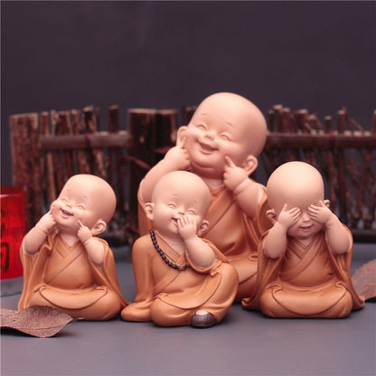 Søt liten munkestatus figurer religion Buddha harpiks håndverk skrivebord miniatyr ornamenter tilbehør hjem dekor bil dekorasjon
