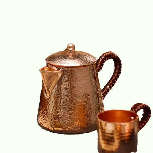 Handmade Pure Copper Teapot Tea Kettle Hammer Pattern Kung Fu Tea Drinkware Tableware