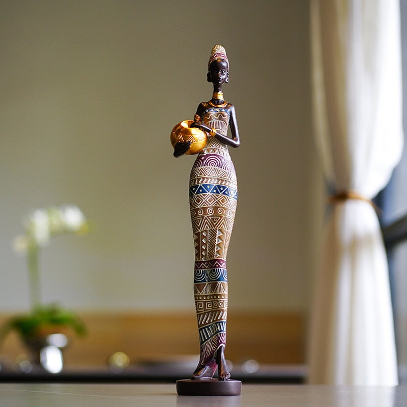 Retro afrikansk håndværk Eksotiske sorte kvinder karakter skulptur ornament hjemmeindgang stue blød dekoration