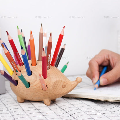 الموضة الإبداعية ديكور الأجهزة المكتبية حامل قلم خشب متين القنفذ هدية تذكارية المنزل للأصدقاء
