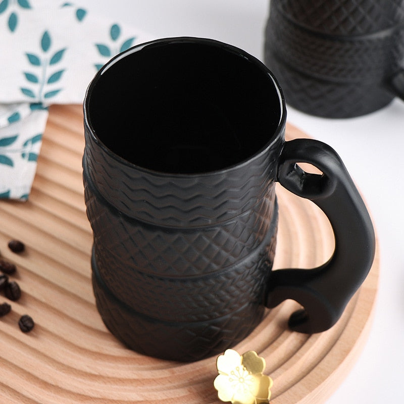 500ML Creative Cup Large Capacity Ceramic Cup Novelty Mug Tire Shaped Cup Office Home Coffee Cup Breakfast Cup