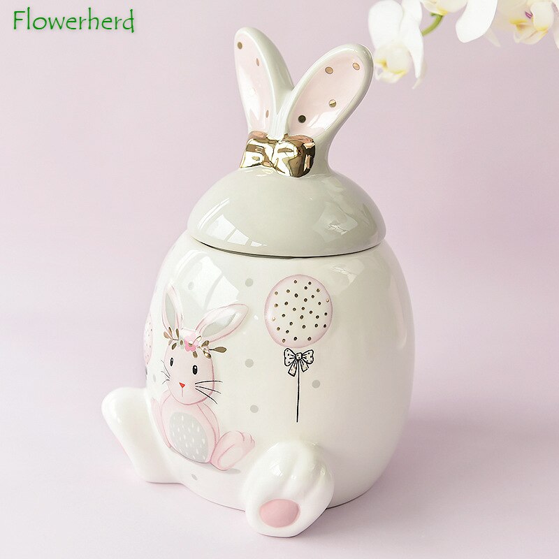 Różowa seria królików o dużej pojemności ceramiczna herbata herbata pojemnik na herbatę domowy kreskówka wytłaczona herbata do przechowywania