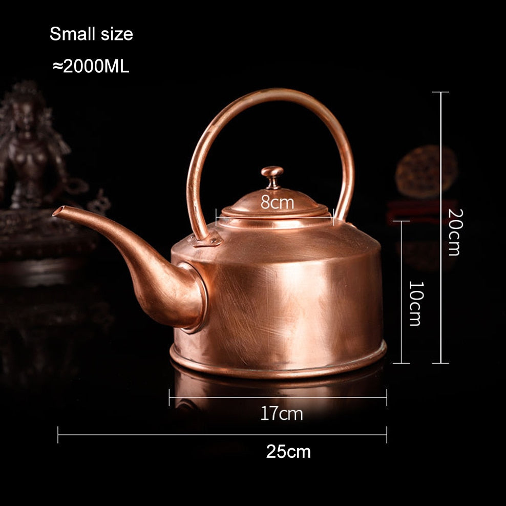 2L/3L Handmade Red Copper Teapot Tibet Mulut Panjang Tembaga Ketel Bidah Air Ketel Dapur Dapur Dingin Kettle Pure Copper Tea Set