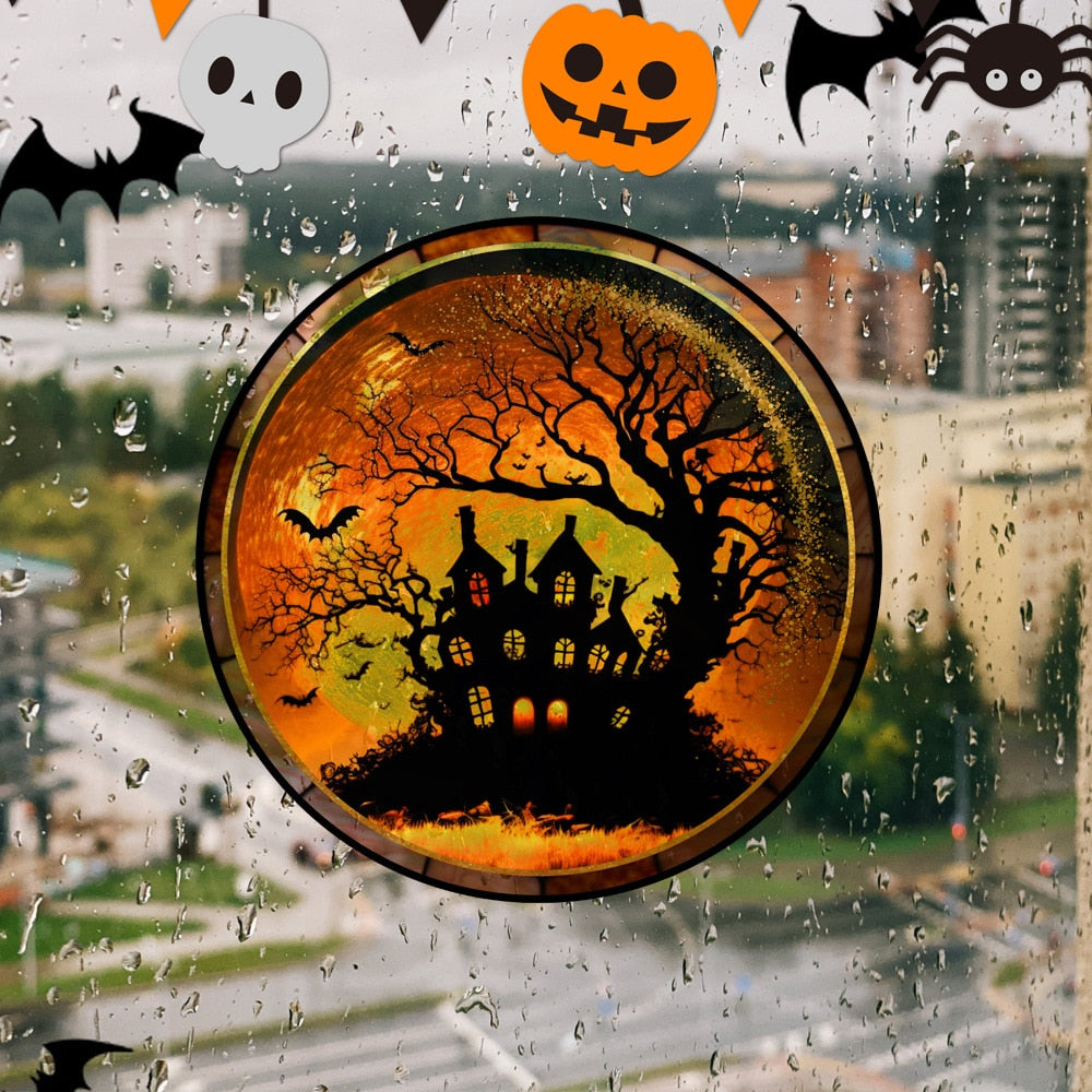 Halloween farvet farverig horror slot kat statisk pvc vindues glas klistermærker lim gratis dekorativ filmfest boligindretning