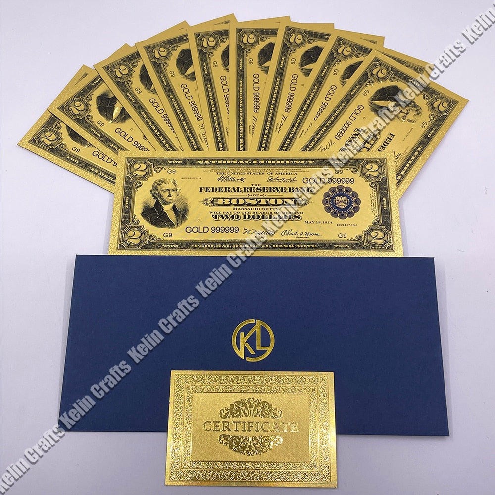 10kpl/erä USA 100 dollarin kultainen folioidut plakki -setelakalaskut Yhdysvallat Amerikassa, jossa on kirjekuori lahjoille