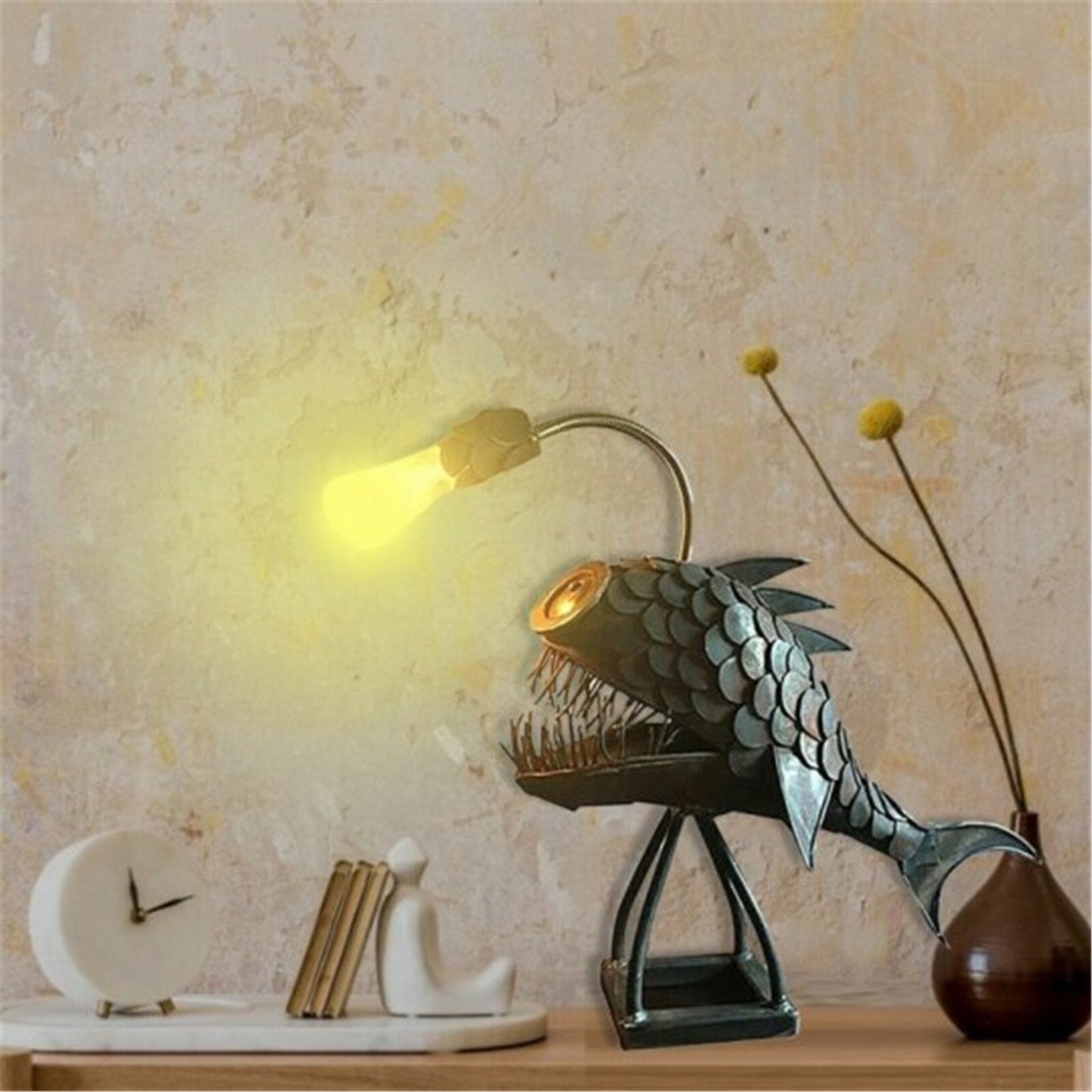 Ретро -настольная лампа рыболово -рыба с гибкой лампой