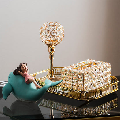 Vas pensil berlian nordic kotak tisu kotak penyimpanan rumah logam serbet pemegang kamar tidur mewah dapur dekorasi rumah dekorasi rumah