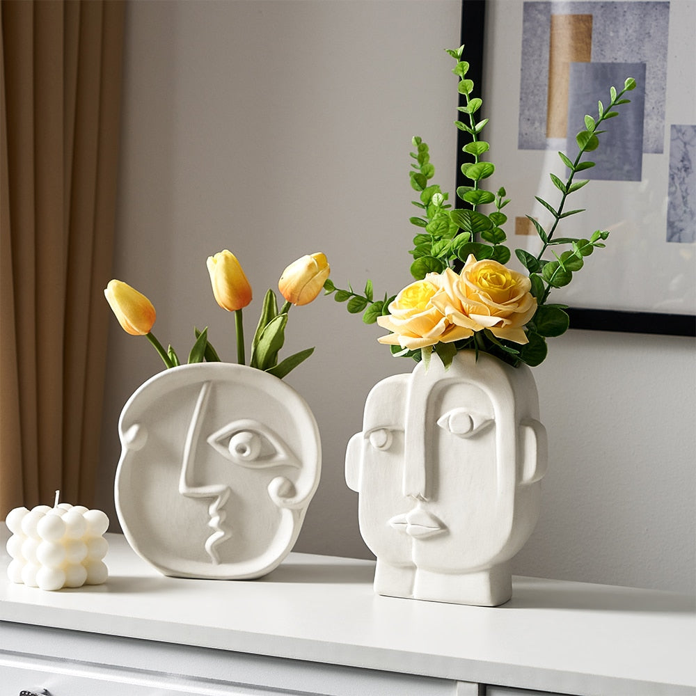 Abstract Human Face Vases Cerâmica Crafts Acessórios para decoração de casa Acessórios da sala de estar Os enfeites de vasos hidropônicos decoração de jardim