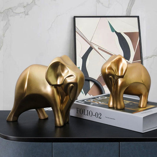 Europäische luxuriöse goldene Elefantenfiguren aus Kunstharz für den Innenbereich, abstrakte Kunst, Tierpaar-Statuen, Innendekorationen 