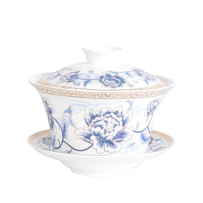 350ml Velká kapacita keramika na gaiwan čajový šálek Čínské čajové šálky polévky s víkem mísa Lotus Ruční kreslení porcelán gaiwan pro cestování