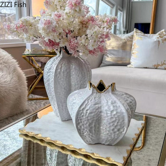 Granaattiomena muotoile kultapinnoitettua keraamista maljakkoa keinotekoisia kukkia koristeelliset kukka-asetuspöydän sisustus käsityöt kukka maljakot