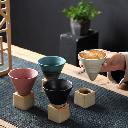 1 pcs יצירתי רטרו קרמיקה כוס קפה מחוספס כוס תה מחוספס כוס לאטה יפנית משוך פרח חרסינה כוס בית ספל חרס חדש