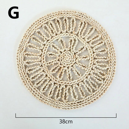 Boho Handmade Woven Straw Wall Decor Moroccan Hanging Ornament Round Nordic Placemat Home Living Room Background Decoration