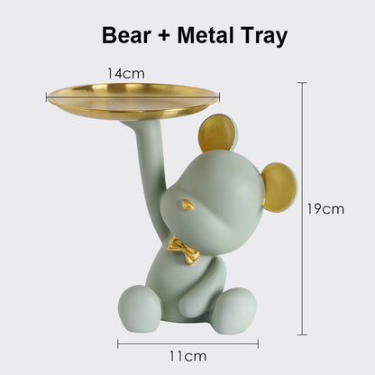 NEW Resin Bear Storage Tray Nordic Creative Figurines Ornaments Porch Desk Home Decoration Keys Candy Storage Home Decor