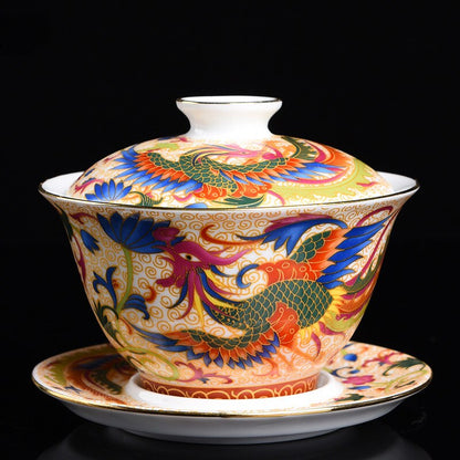 궁전 에나멜 드래곤 패턴 세라믹 가이완 중국 수제 찻잔 여행 차 그릇 홈 찻 주송 조용기 드링크웨어 170ml