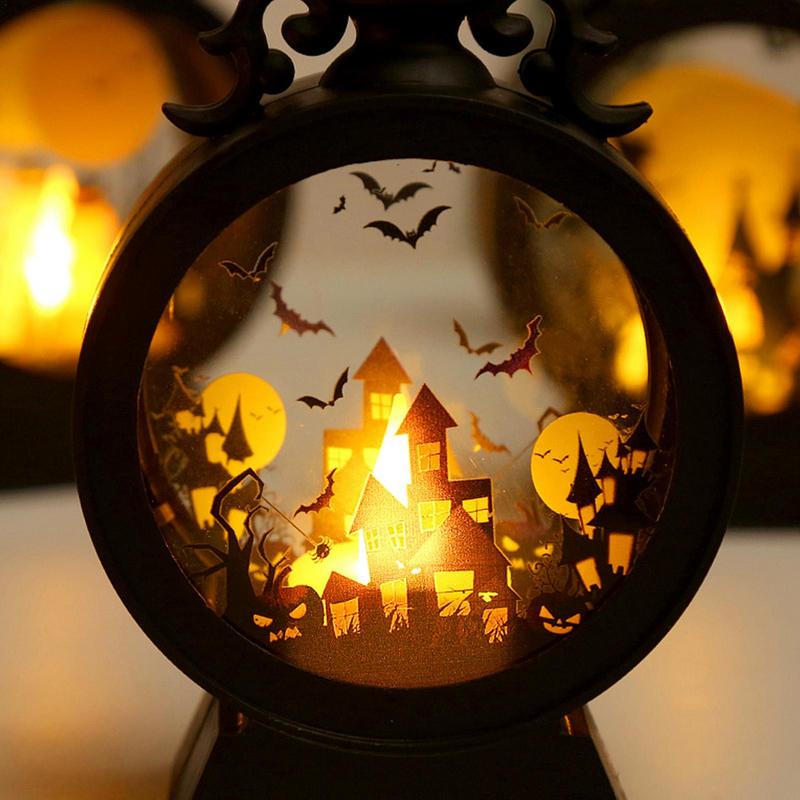 Halloween Witch Pumpkin Lantern Portable LED Vintage Castle Lanterne til bord Centerpieces Windows Walls Decoration