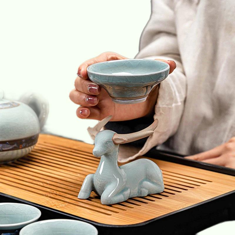 Kreativ håndlavet Starry Sky Tegning te sil te lækker holder keramisk kung fu te sæt blå te filter te ceremoni