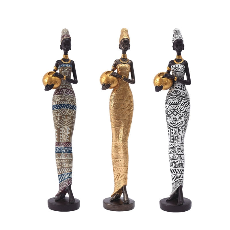 Artesanías retro Africanas Mujeres negras exóticas Ornamento de escultura de la escultura Entrada del hogar Sala de estar decoración suave