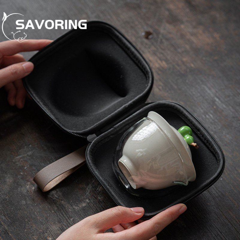 Gourde chinoise kaki service à thé de voyage 1 Pot 3 tasses thé soupière Kung Fu service à thé ensemble de théière Portable en céramique tasse rapide cadeau