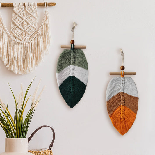 2 Pieces Bohemian Woven Leaf Hanging Decorations Wall Home Decoration Handicrafts Hanging Ornaments Room Decor