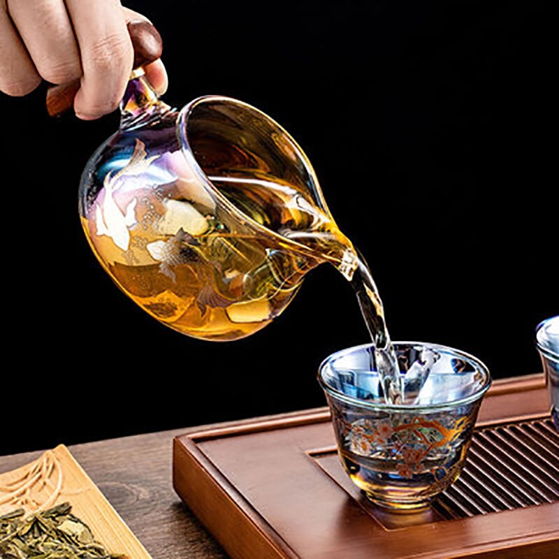 Fargerik glass varmebestandig tekopp Tea Cup Gaiwan Tea Leak Chinese Kung Fu Tea Ceremony Set Teaware Coffee Mug Office Hjem Bruk