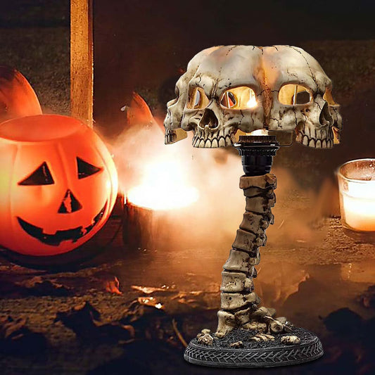 Kreatywna żywica czaszka Lampa stołowa Luminous Skull Night Light Home Office Desktop Ornament Halloween Dekoracja