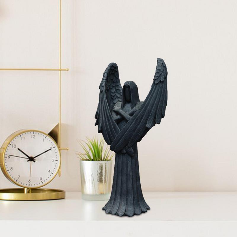 Sculpture d'ange foncé en résine, Sculpture d'ange de prière gothique, Sculptures noires de bureau pour décoration de maison, nouvelle collection 2023 