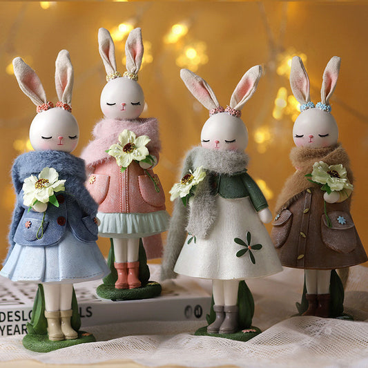 2023 Rabbit Easter Decoration Cute Bunny Figurine Resin Crafts Living Room Desktop Ornament Rabbit Statue Easter Decor for Home