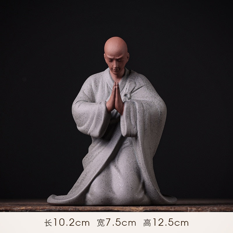 Areia roxa zen pequeno monge budista shami meditação escultura estatuetas cerâmica tearoom someoom desktop decoração acessórios presentes