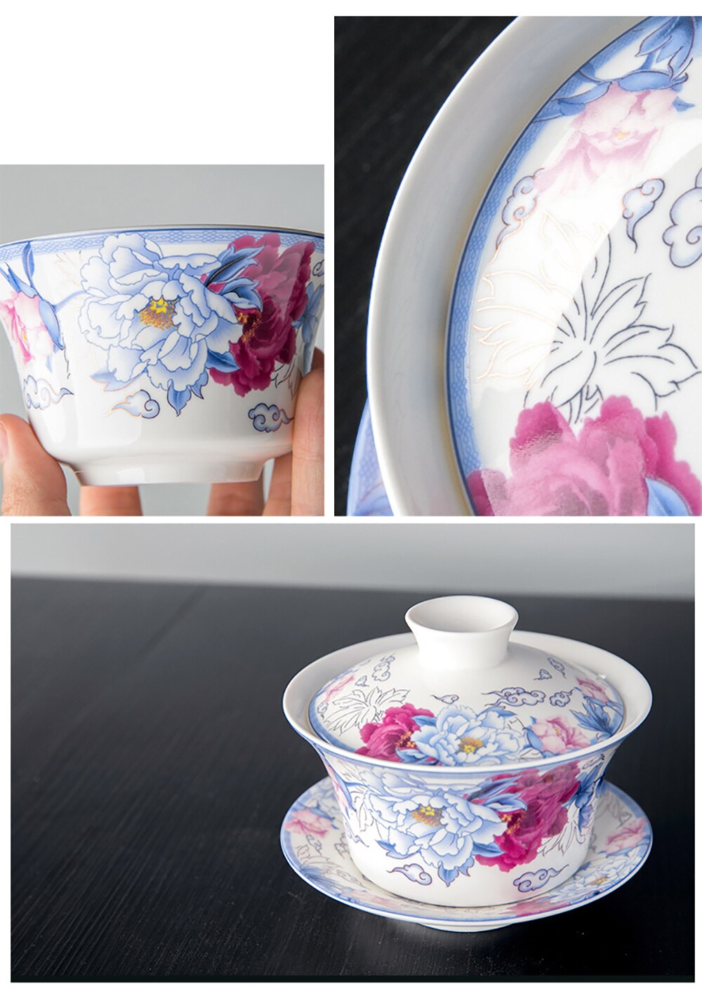 350 мл большие керамики Gaiwan Tea Cup китайский чайный суп с крышкой лотос