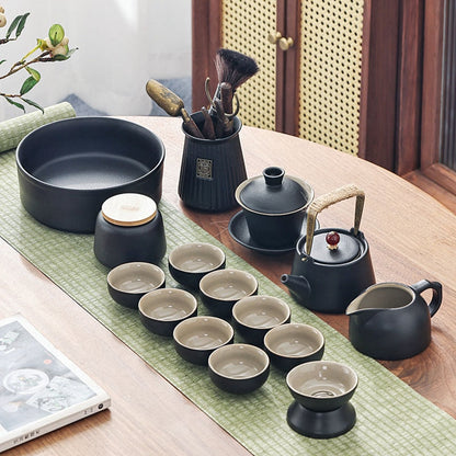 TEA Perjalanan Cina Set Gaiwan Portable Infusers Majlis Teh Seramik Set Teacup Teacup Lengkap Hadiah Juego Te Kitchen Teaware
