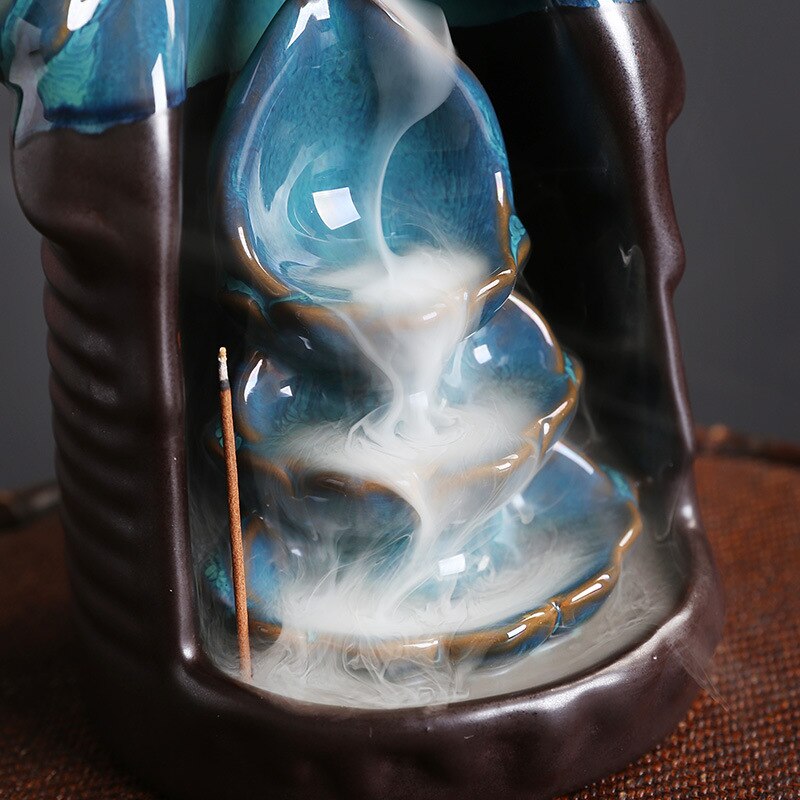 Encens en céramique cascade moderne bleu tête de cerf brûleur d'encens à reflux décoration de la maison ornements brûleur d'encens à reflux